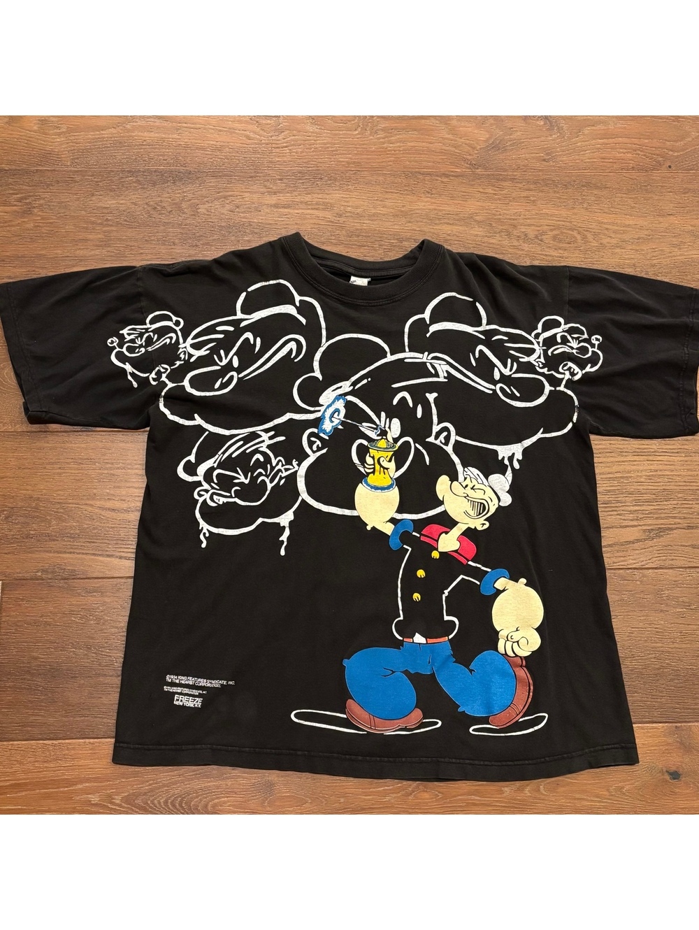 Vintage 1994 “Popeye Graffiti Tee” by Freeze, Double Sided Graphic, Size XL